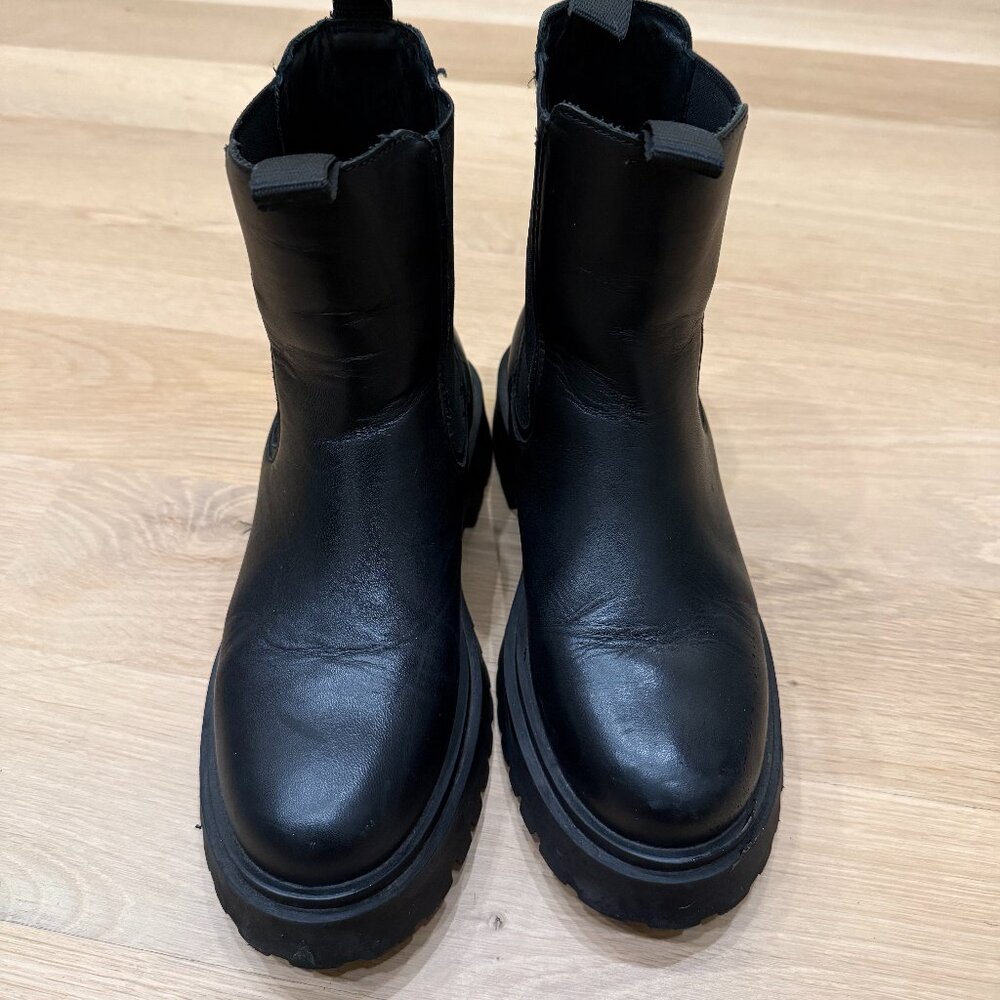 Thursday Boot Company Black Leather Chunky Sole Ankle Boots